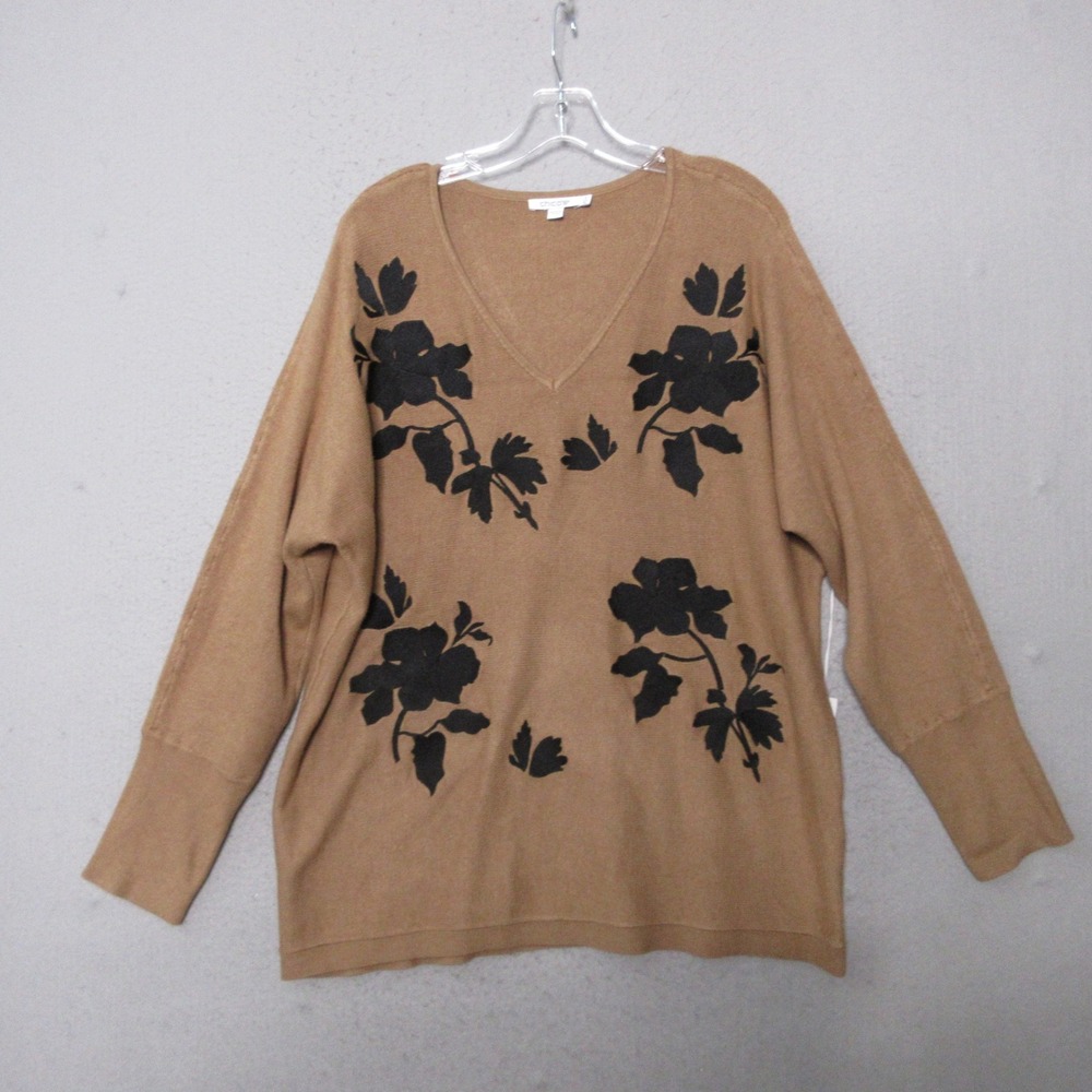 Chicos Sweater 3 XL Floral Embroidered Boho Fall Relaxed Art To Wear Fall NWT